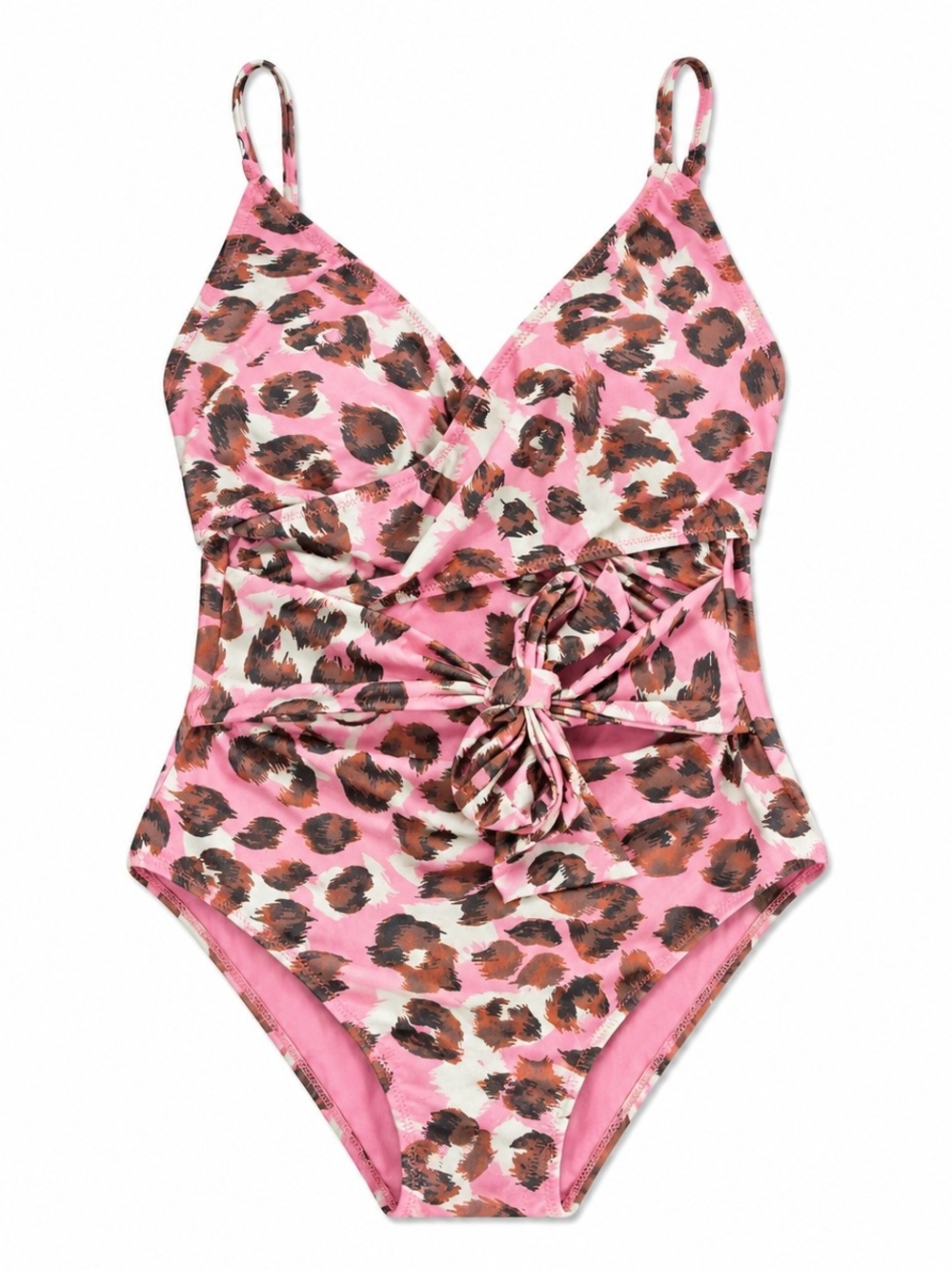 Womens Pink Leopard Print One-Piece Swimsuit, Size 38